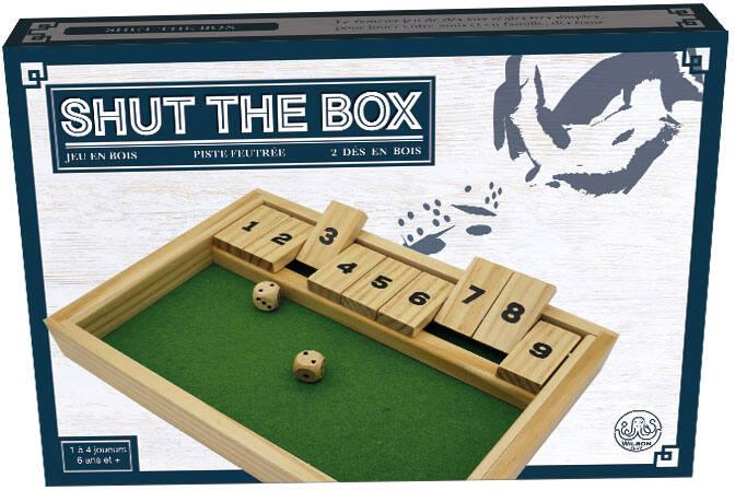 Shut The Box Jeu de société 4 joueurs en bois, planche pliante, jeu de dés en bois, fermez la boîte, planche à dés classique, jouet pour salle de classe, maison, fête ou