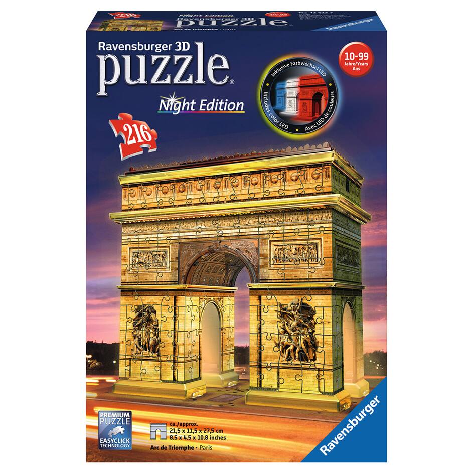 Puzzle 3d 216 pieces arc de triomphe illumine, puzzle