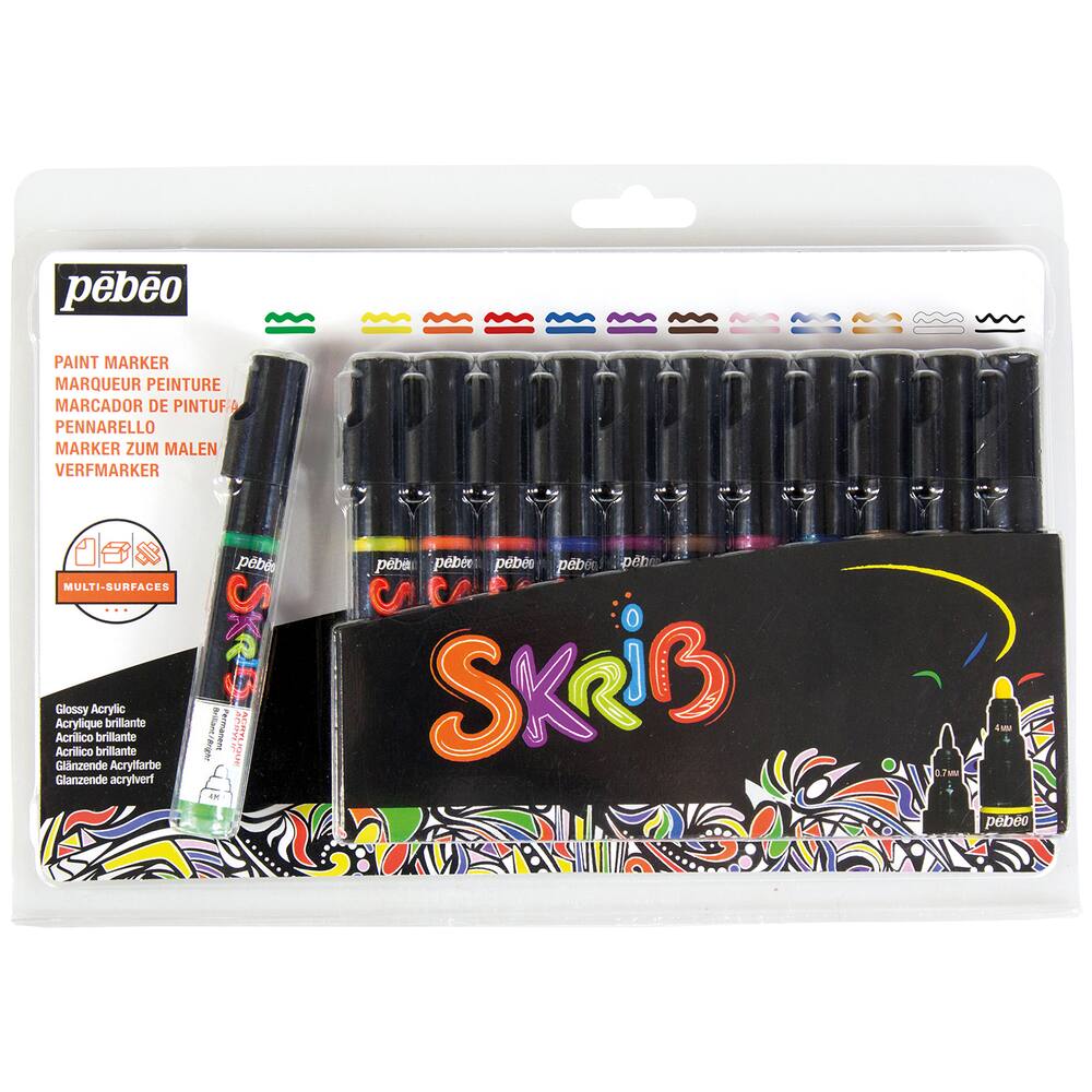 Set de 12 skrib paint marker acrylique classique, activites creatives et  manuelles