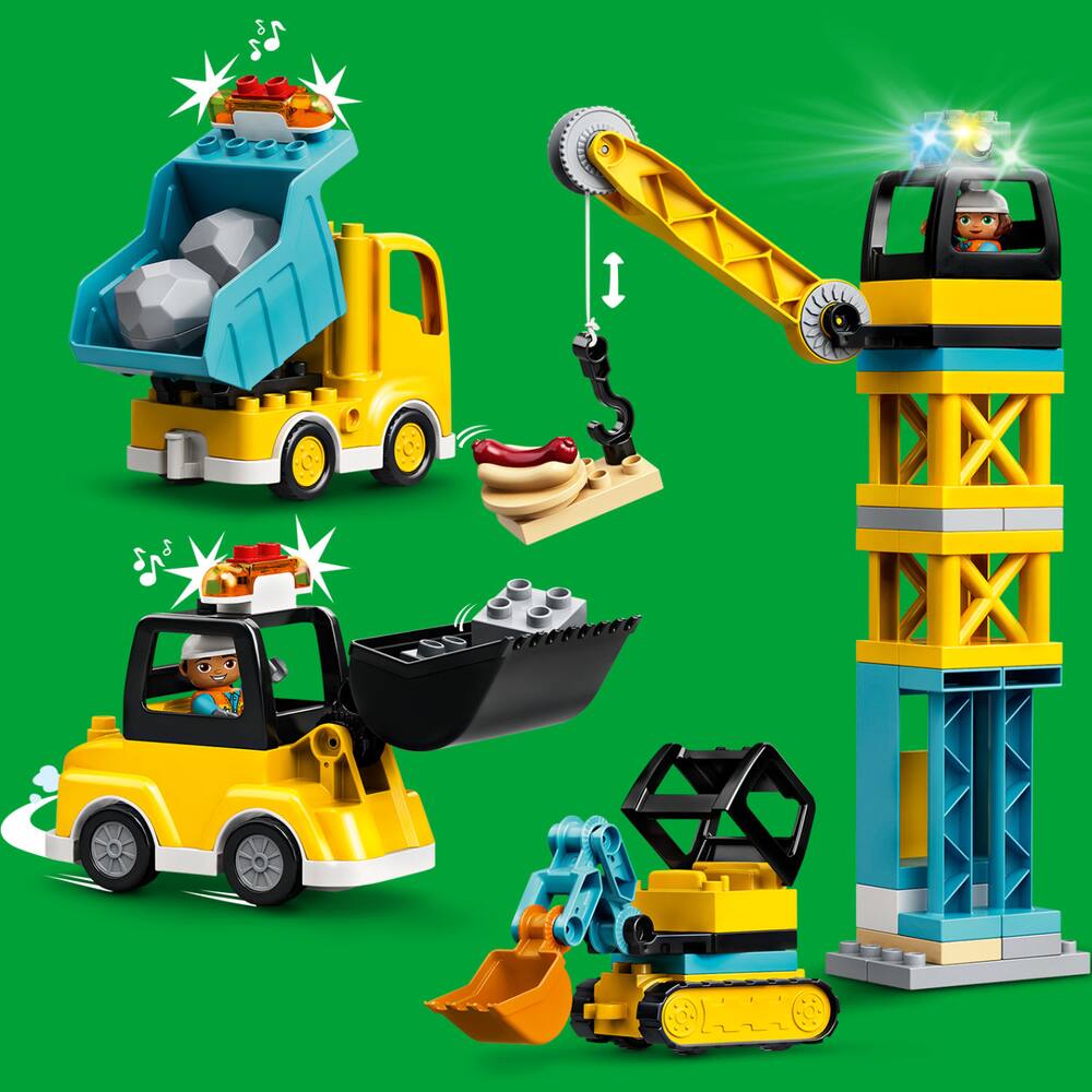 LEGO® 10933 DUPLO La Grue Et Les Engins De Construction, Pelleteuse, Camion  avec Lumière & Son, Jouet Pour Enfants de 2-5 ans - Cdiscount Jeux - Jouets