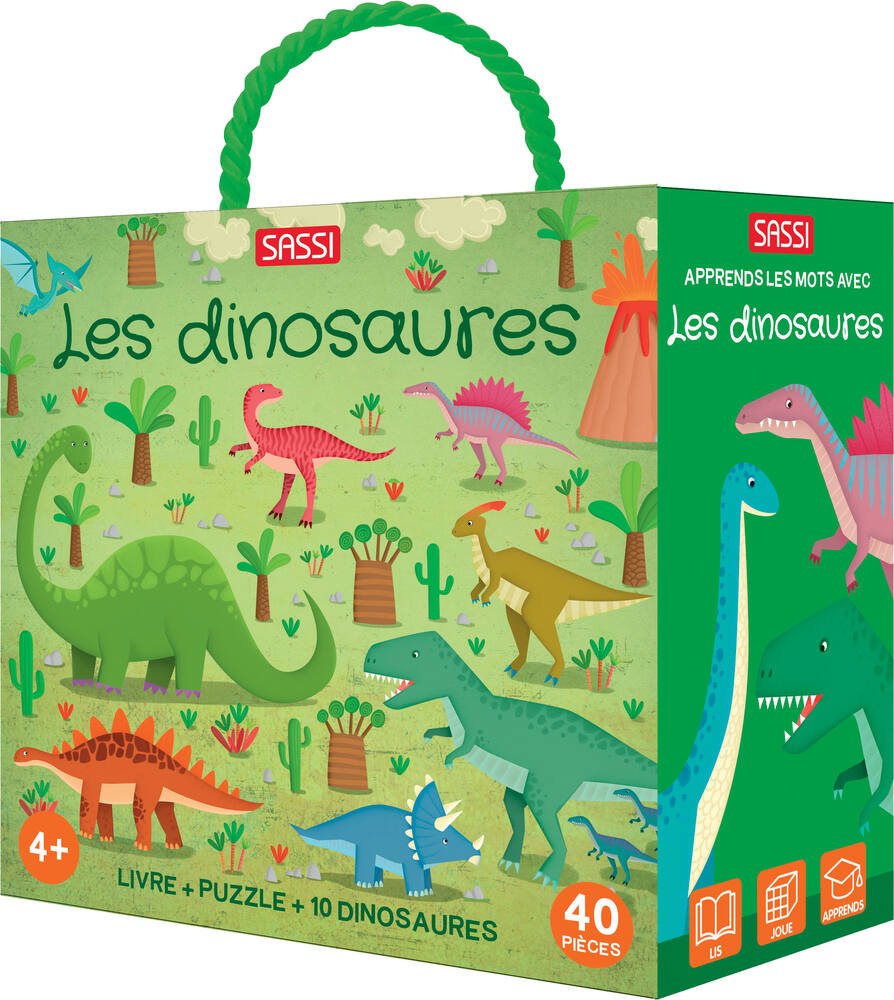 Casse-tête en bois 4 en 1 Dinosaures - 2 à 4 ans - JEUX, JOUETS -   - Livres + cadeaux + jeux