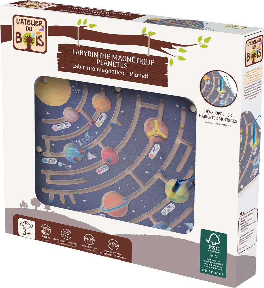 Labyrinthe magnetique - planetes en bois, jouets en bois