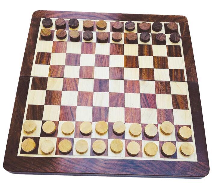 Coffret Jeu de Dames, Jeu d'échecs en bois
