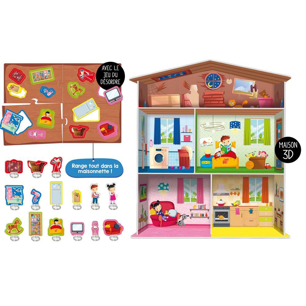 Jeu Montessori Maison 3D à Assembler - 24 Animaux à Encastrer + 18 Cartes Cherche Et Trouve - Pour Enfants 3-6 Ans