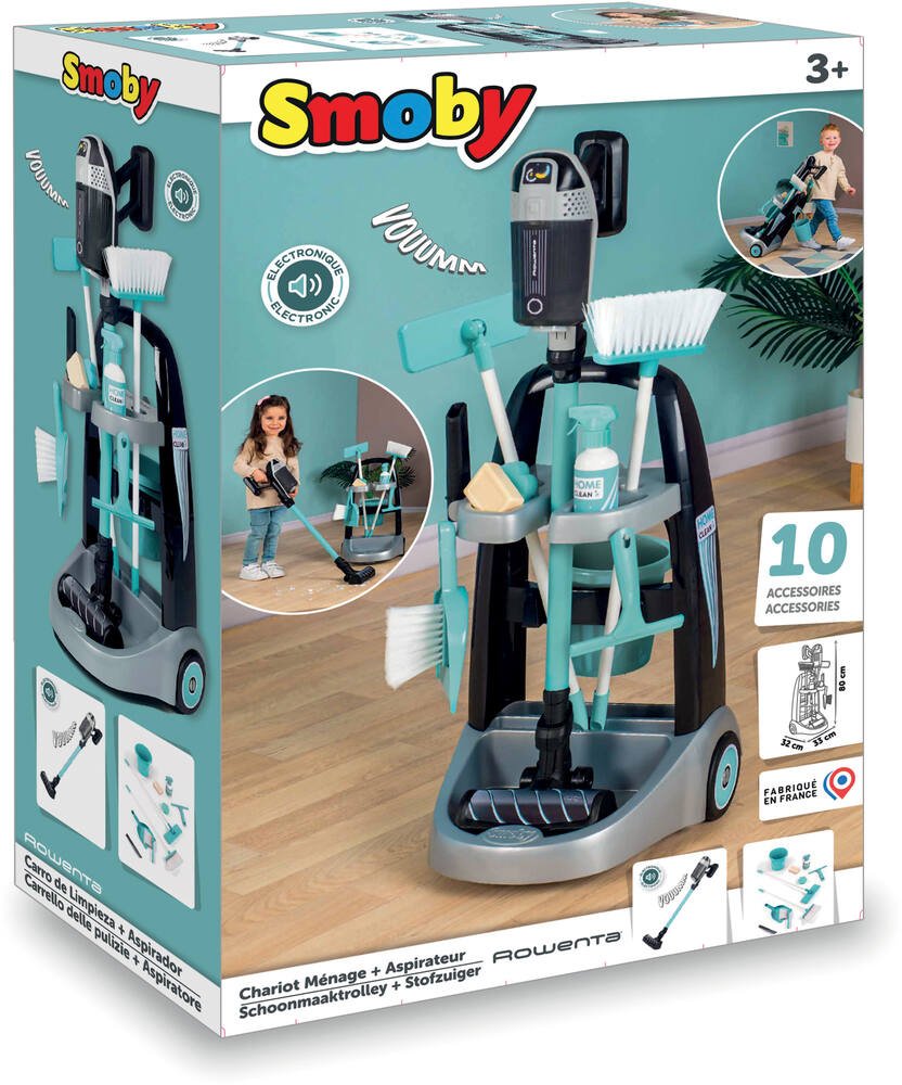 Playos® - Chariot de nettoyage - avec robot aspirateur - Blauw / Rose -  Jouets de jeu