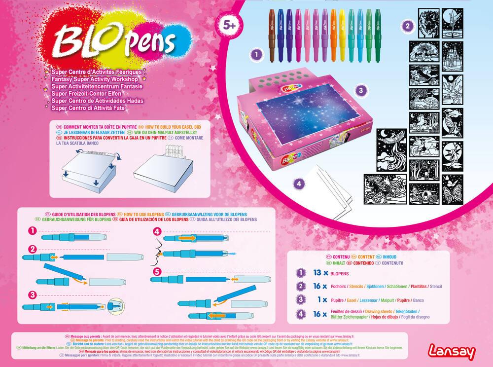 Blopens Super Centre D’activités Féériques – Coffret Dessin Aérographe Avec Pupitre, 13 Feutres Et 16 Pochoirs – Jeu Créatif Fille Dès 5 Ans