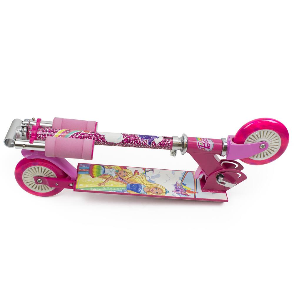Barbie - trottinette pliable 2 roues led, jeux exterieurs et sports