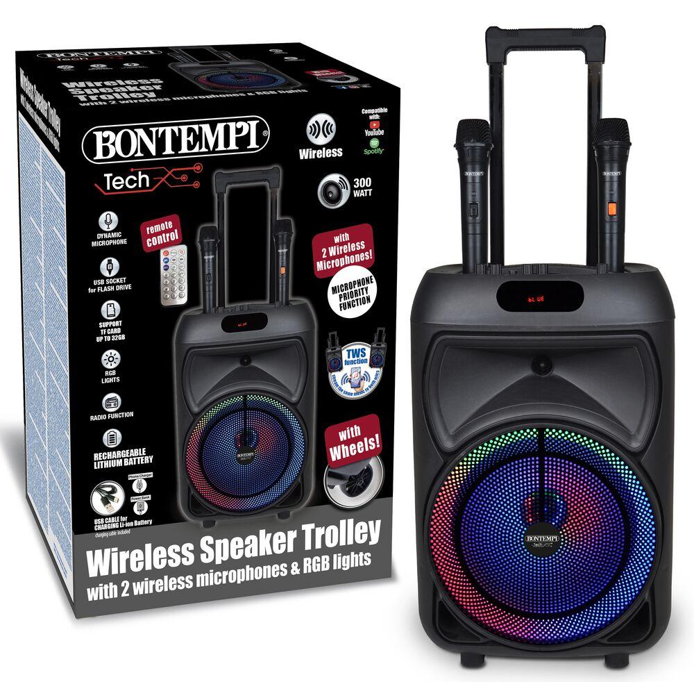 BONTEMPI Enceinte 300 Watts Sans Fil A Roulettes + 2 Micros