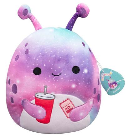 SQUISHMALLOWS - PELUCHE MOYENNE 30 CM - DAXXON - ALIEN VIOLET AVEC VENTRE VIOLET CLAIR TENANT UNE BOISSON ET UN TICKET 41289949.jpg