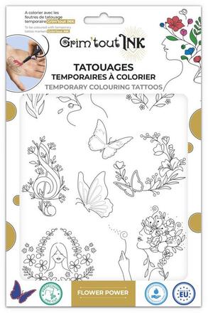 GRIMTOUT TATOOS A COLORIER 1 FEUILLE A5 - FLOWER POWER 41173193.jpg