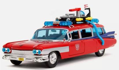 1/24 CADILLAC GHOSTBUSTERS ECTO-1 X TRANSFORMERS OPTIMUS PRIME RED HOLLYWOOD RIDES 41177322.jpg