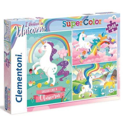 couverture de : PUZZLE SUPER COLOR 3 X 48 PIECES LICORNES